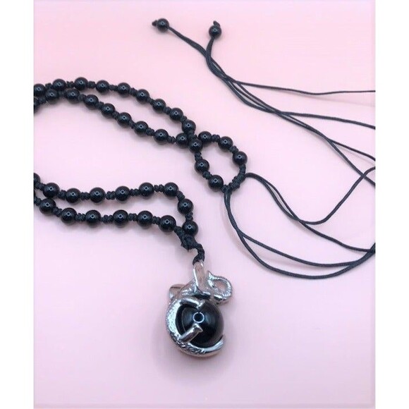 Adorable Elephant Pendant w/black obsidian sphere on Black Obsidian Necklace - Picture 1 of 5